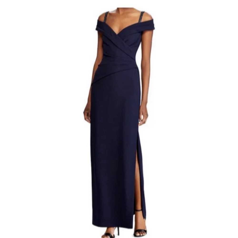Ralph Lauren Off-Shoulder Navy Maxi Dress